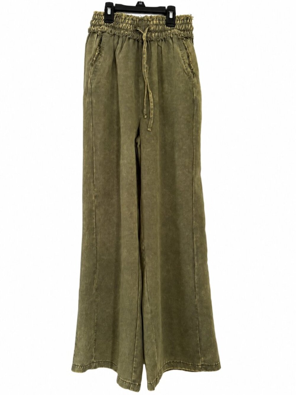 Zenana 100% Tencel Mineral Wash Coastal Wide Leg Boho Flowy Pants Olive Boho NWT - Picture 7 of 12